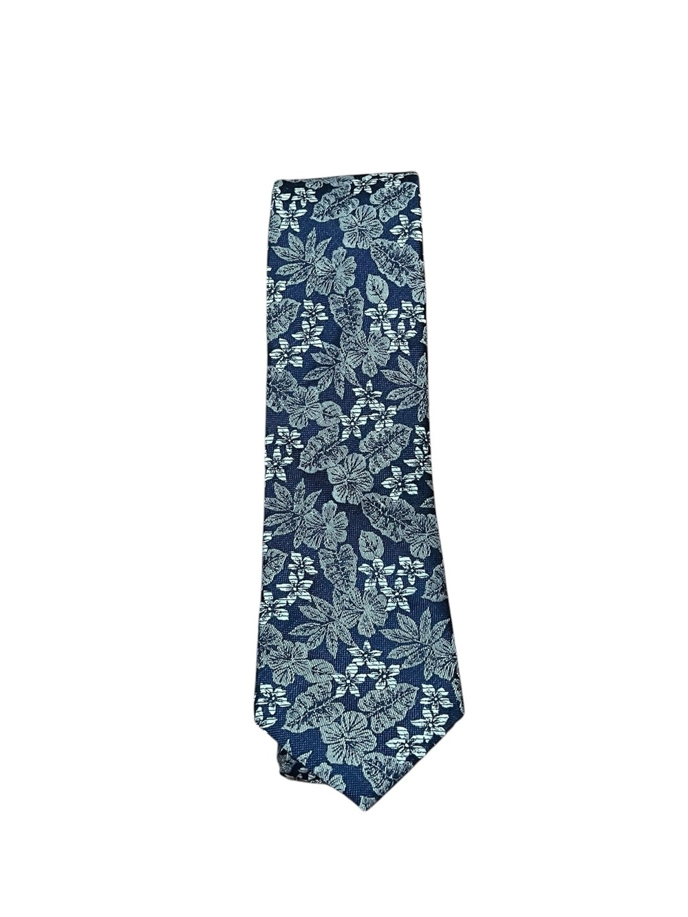 Banana Republic “Aloha Floral” Navy Blue & White Linen Silk Skinny 3” Tie